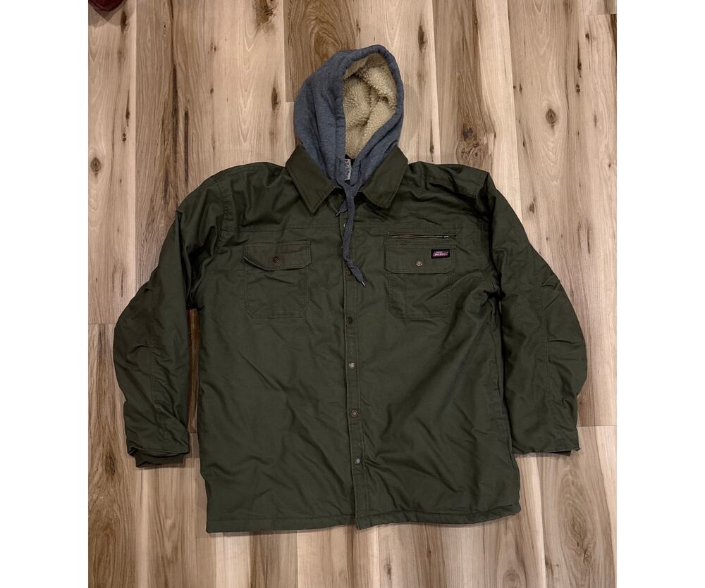 Dickies Fleece Hooded Duck Shirt Jacket Olive Green Men's 3XL 54-56